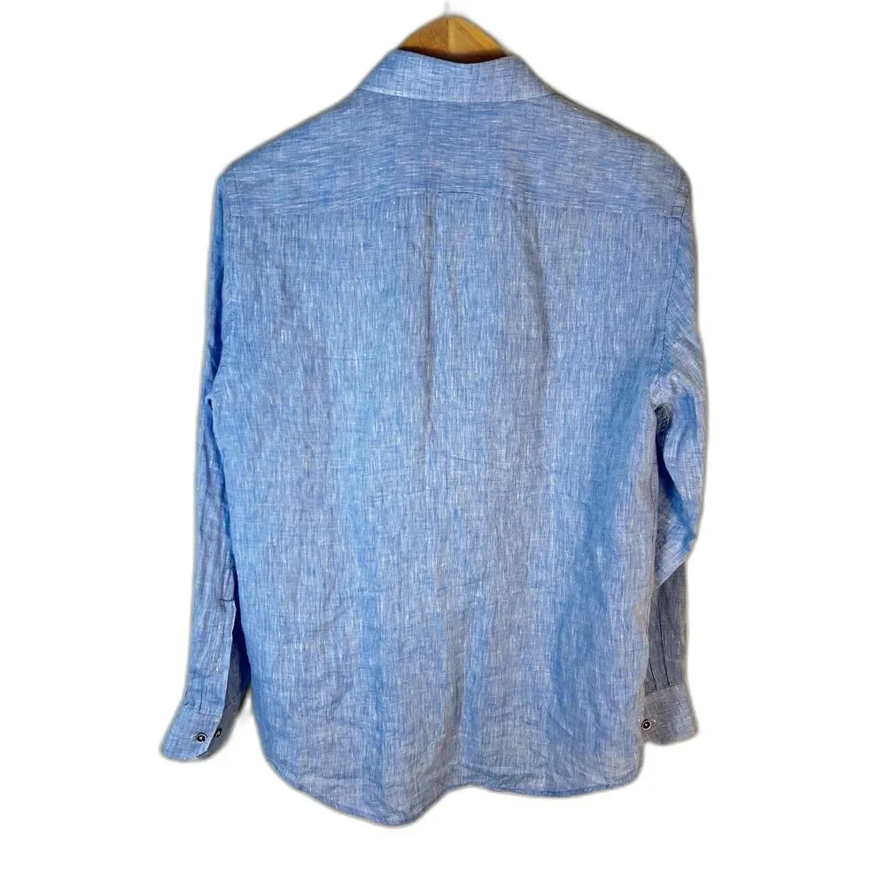 Banana Republic Men's Blue 100% Linen LS Button Front Shirt Size M